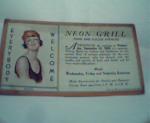 Neon Grill Advertising Card from Pgh Pa