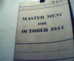 SB-10-84 Master Menu Meals for  October 1944