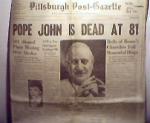 Pittsburgh Post Gazette-Pope Johns Death
