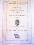 JUNE to NOV 1926 PROGRAM OF BEULAH BAPTIST