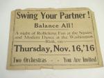 Poster Advertisement for Square Dance 11/16/1916