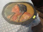 American Indian Profile 1900's Painted Cardboard Relief